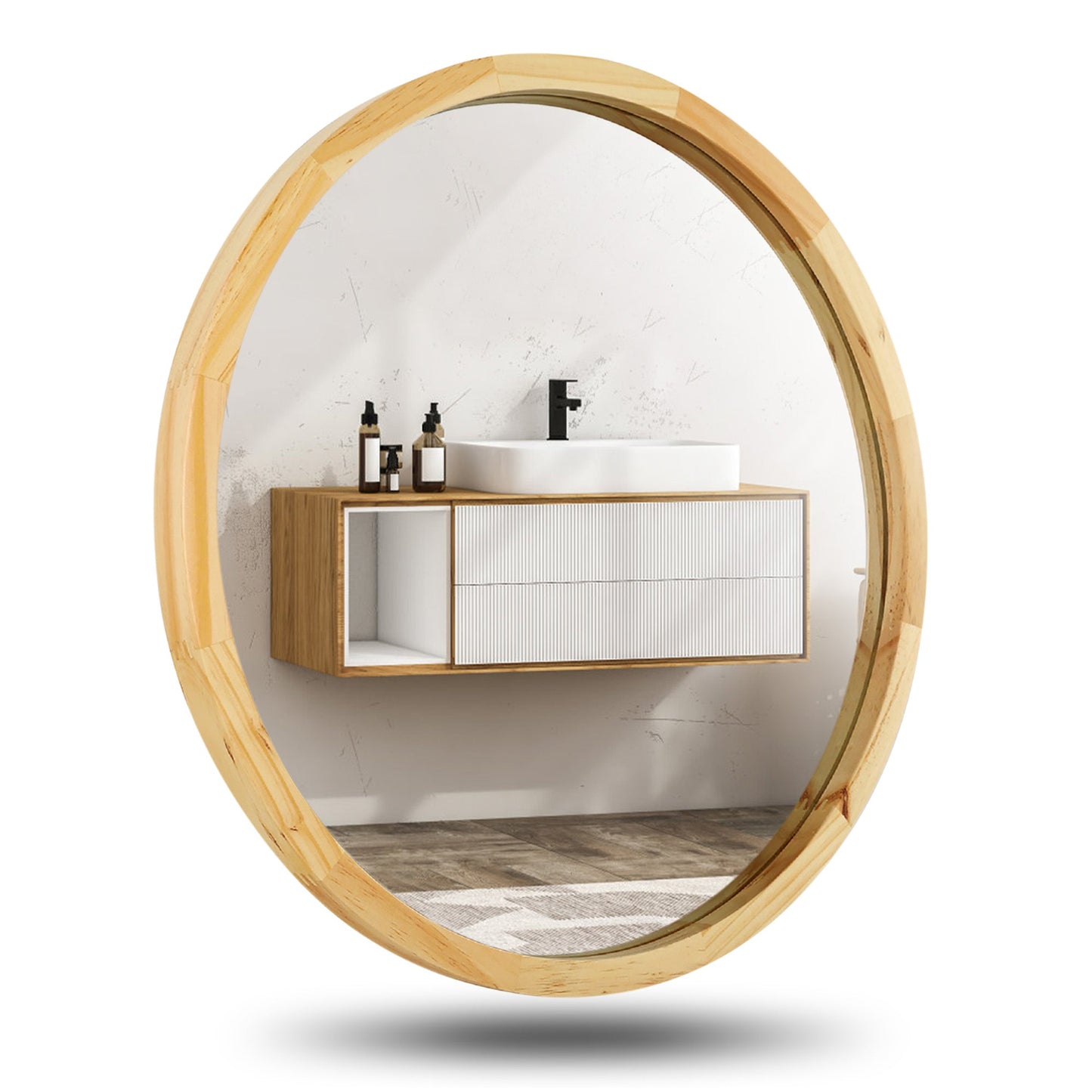 JIYUERLTD Round Mirrors 24inch Wall Mirrors Decorative Wood Frame Morden Mirrors for Bathroom Entryways Living Rooms and More. - JIYUERLTDJIYUERLTD Round Mirrors 24inch Wall Mirrors Decorative Wood Frame Morden Mirrors for Bathroom Entryways Living Rooms and More.