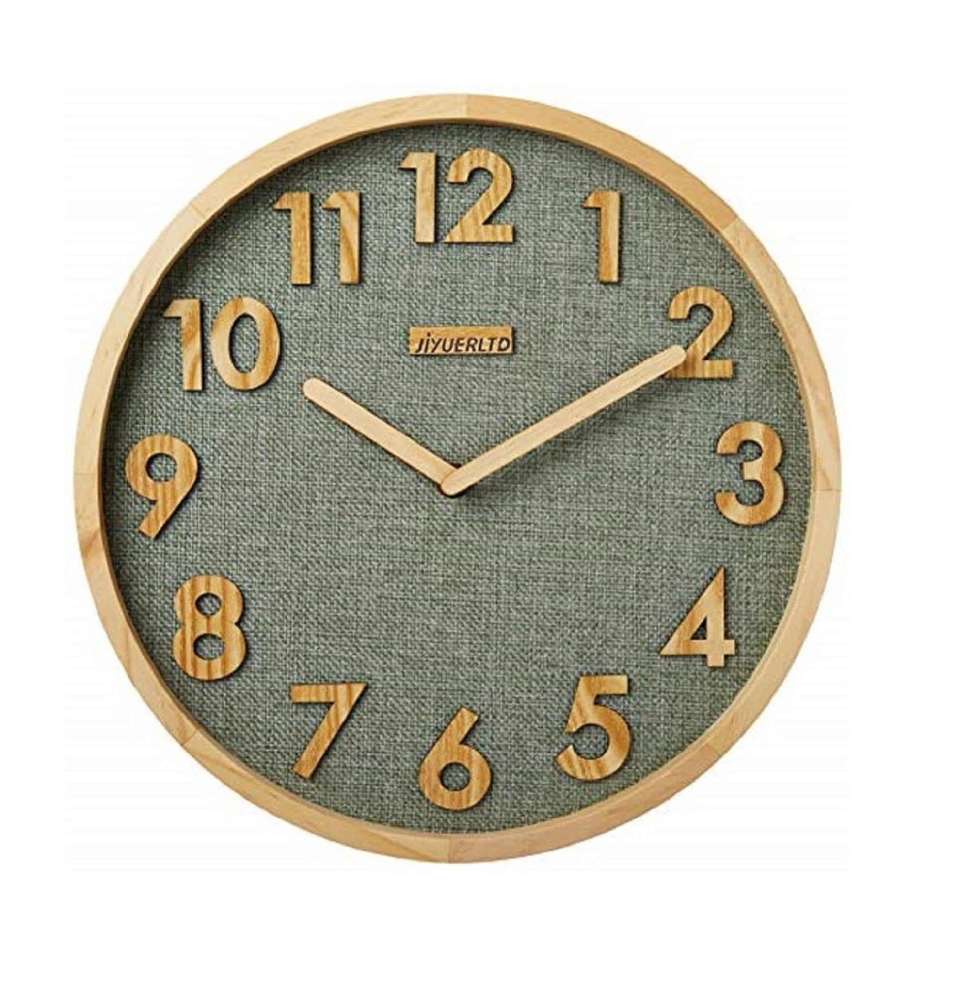 JIYUERLTD Silent Wall Clock 12 In Kitchen Clock with 3D Wood Numbers, Non-Ticking Quartz Movement, Linen Face and Wood Frame for Home, Office, Classroom(Green) - JIYUERLTDJIYUERLTD Silent Wall Clock 12 In Kitchen Clock with 3D Wood Numbers, Non-Ticking Quartz Movement, Linen Face and Wood Frame for Home, Office, Classroom(Green)