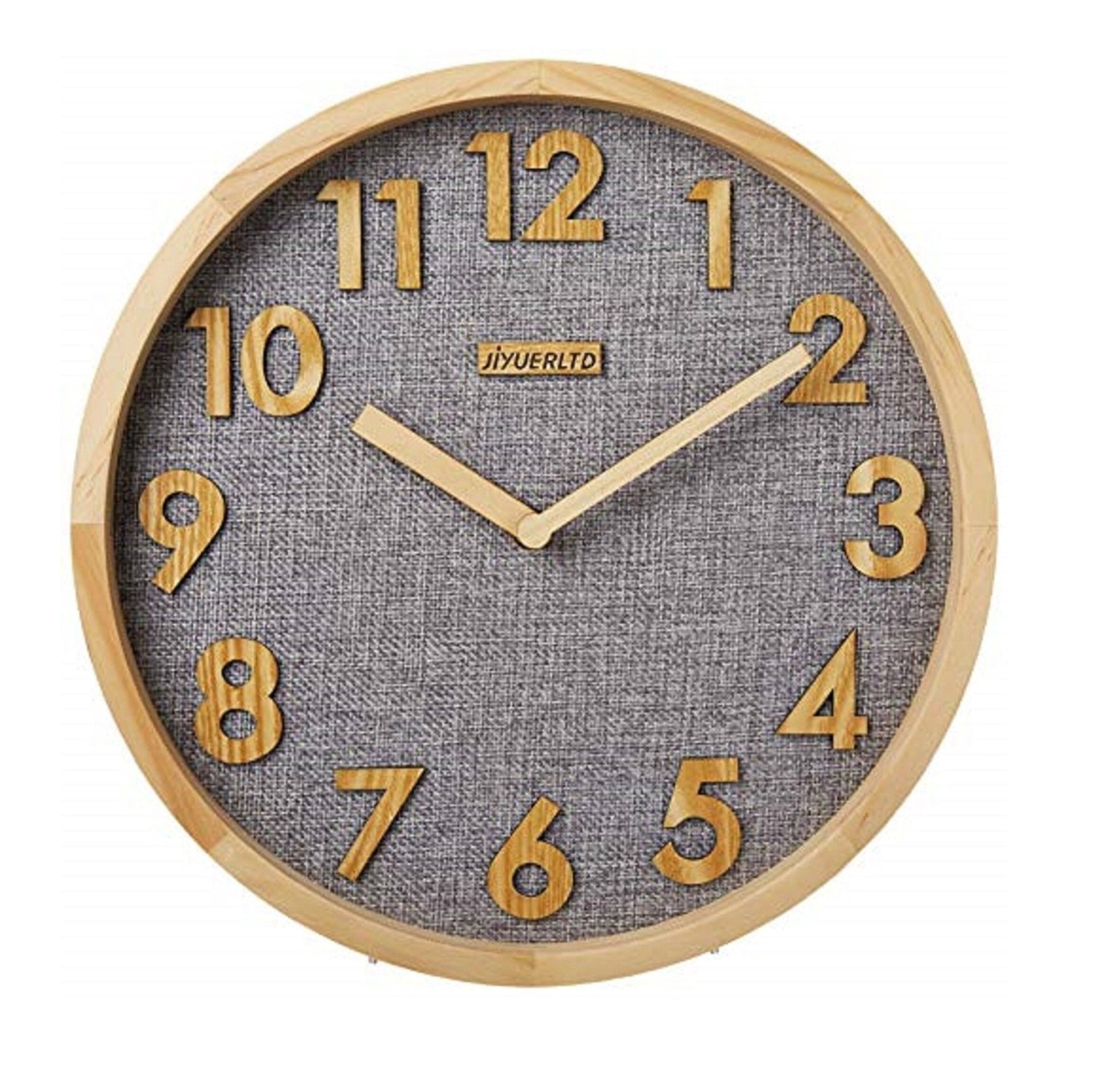 JIYUERLTD Silent Wall Clock 12In Kitchen Clock with 3D Wood Numbers, Non-Ticking Quartz Movement, Linen Face and Wood Frame for Home, Office, Classroom(Gray) - JIYUERLTDJIYUERLTD Silent Wall Clock 12In Kitchen Clock with 3D Wood Numbers, Non-Ticking Quartz Movement, Linen Face and Wood Frame for Home, Office, Classroom(Gray)