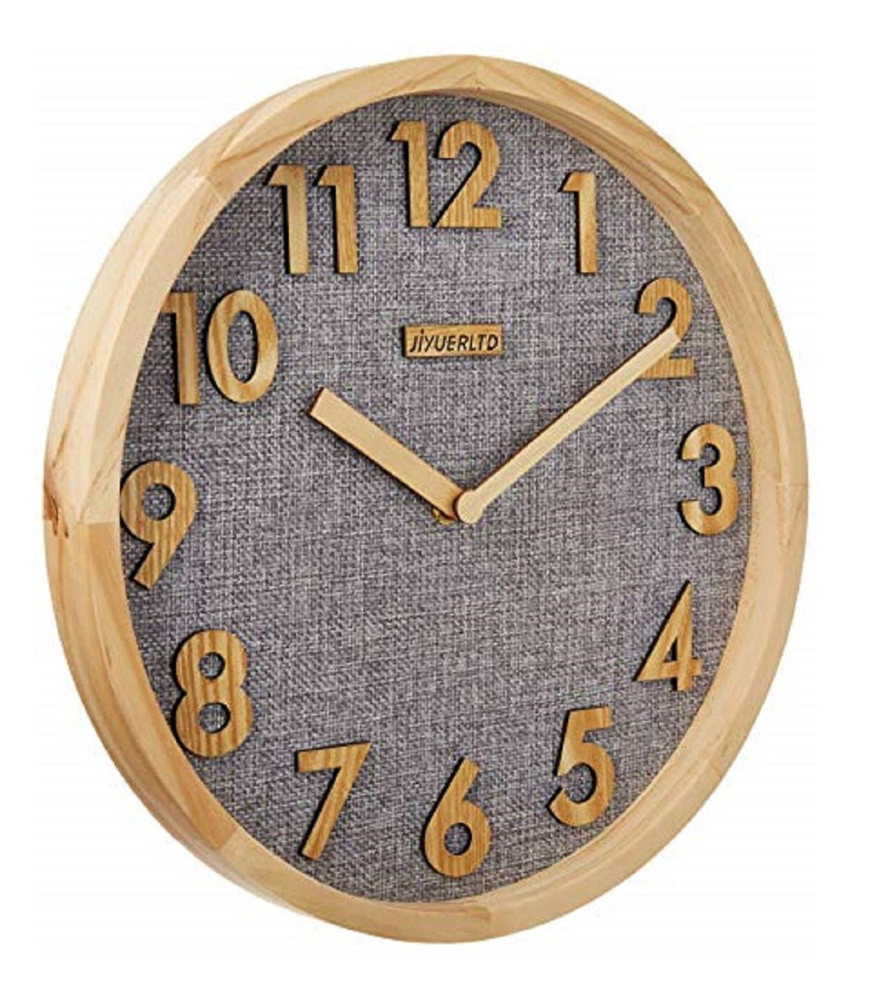 JIYUERLTD Silent Wall Clock 12In Kitchen Clock with 3D Wood Numbers, Non-Ticking Quartz Movement, Linen Face and Wood Frame for Home, Office, Classroom(Gray) - JIYUERLTDJIYUERLTD Silent Wall Clock 12In Kitchen Clock with 3D Wood Numbers, Non-Ticking Quartz Movement, Linen Face and Wood Frame for Home, Office, Classroom(Gray)