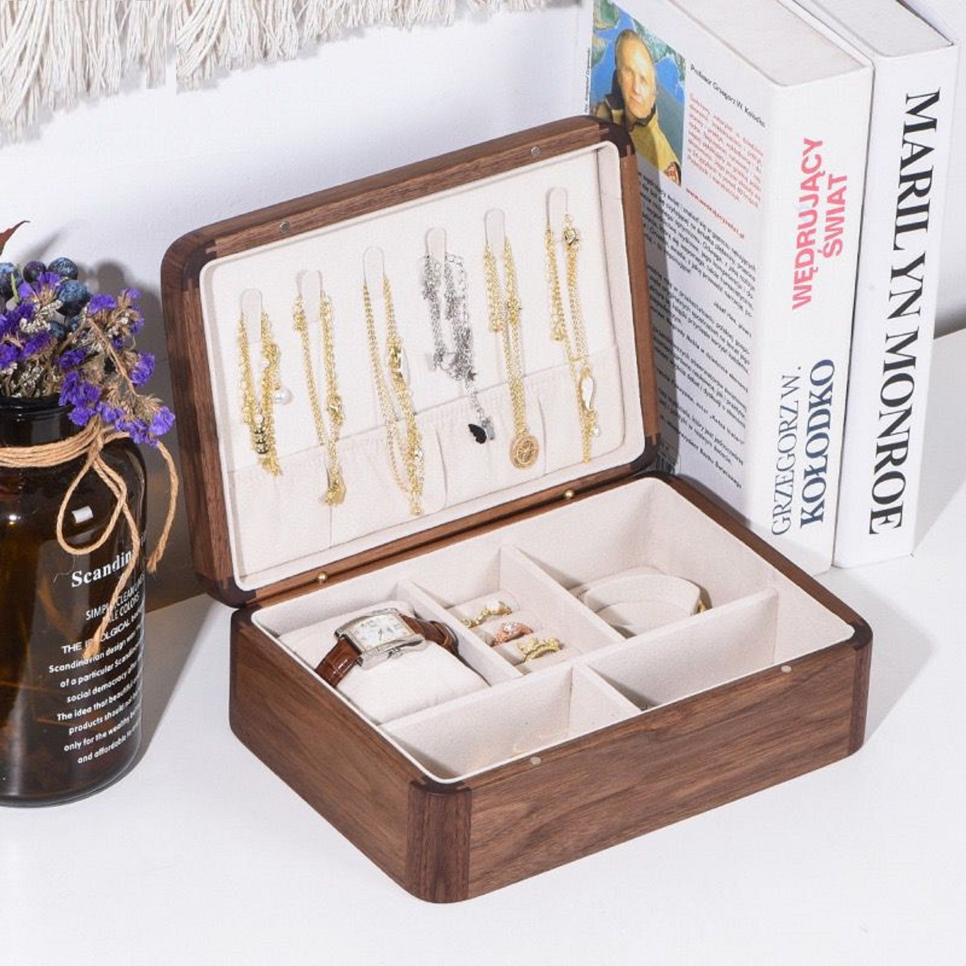 JIYUERLTD Wooden Jewelry Box, Storage boxes,Elegant Organizer for Your rings and earrings to necklaces and bracelets,watch ect. - JIYUERLTDJIYUERLTD Wooden Jewelry Box, Storage boxes,Elegant Organizer for Your rings and earrings to necklaces and bracelets,watch ect.